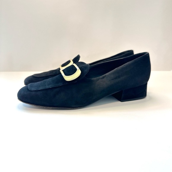 Bruno Magli Women’s Black Suede Loafers with Gold Buckle – Made in Italy - Picture 2 of 7